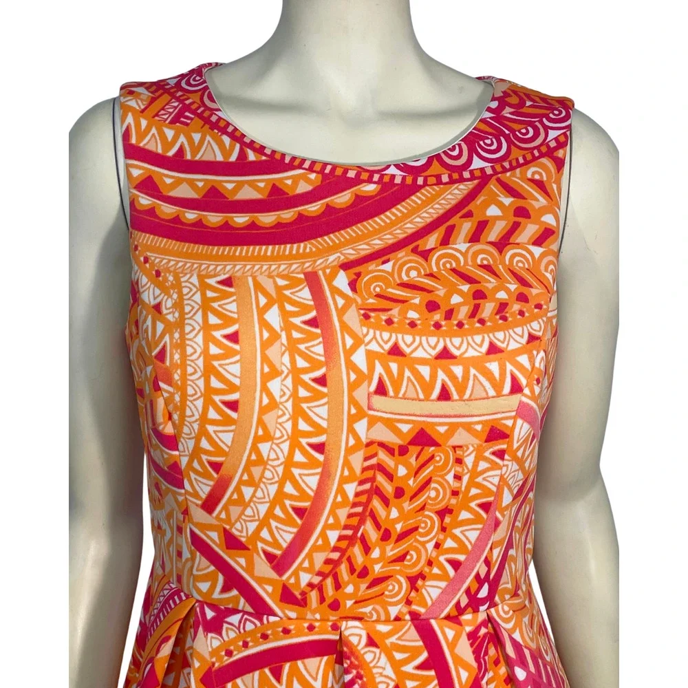 Sandra Darren Sz 8 Fit & Flare Dress Orange & Pink Paisley Scuba Knit Dopamine - Picture 4 of 11